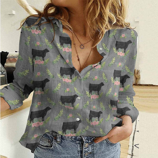 Unique Black Angus Flower Casual Shirt