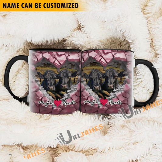 Uni Black Angus Couple Personalized Name Two Tone Mug