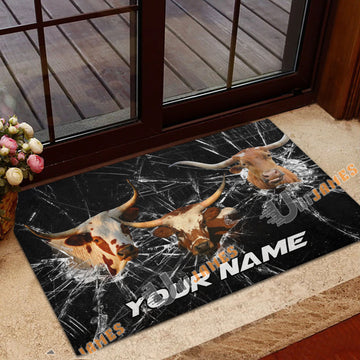 Uni Texas Longhorn Broken Glass Custom Name 3D Doormat