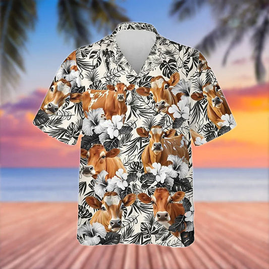 Uni Jersey Black White Flowers Pattern 3D Hawaiian Shirt