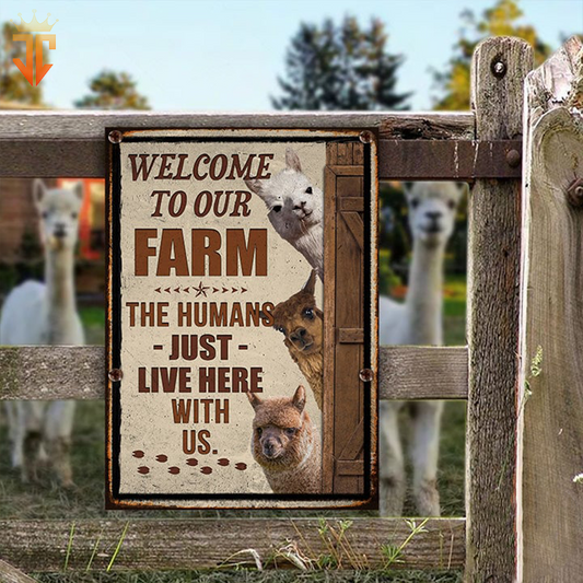 uni Personalized Alpaca Welcome to our farm All Printed 3D Metal Sign
