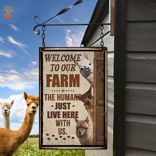 uni Personalized Alpaca Welcome to our farm All Printed 3D Metal Sign