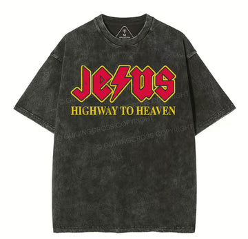 Jesus Highway To Heaven Christian Washed T-Shirt Sale - GuidingCross