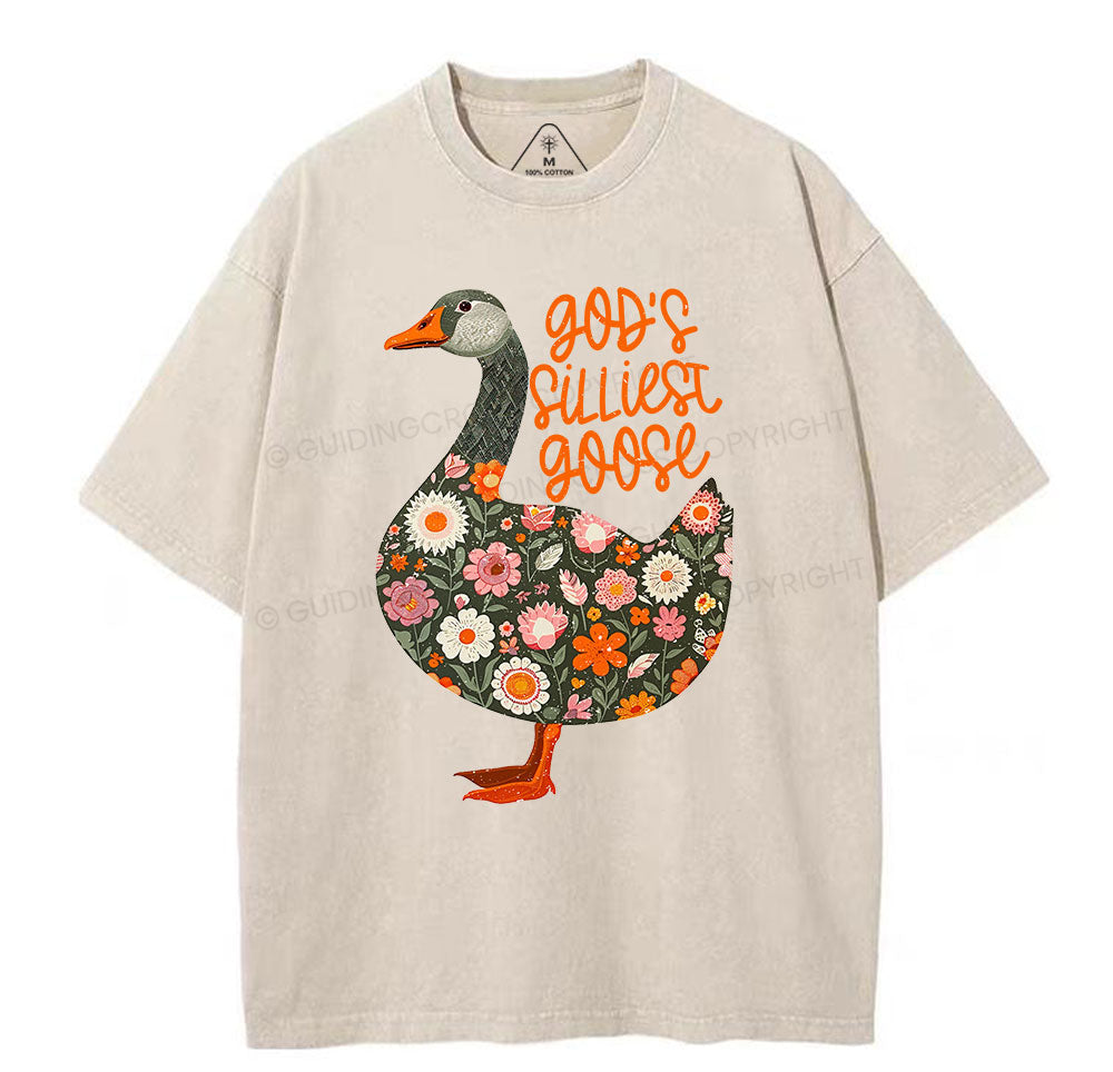 God's Silliest Goose Floral Christian Washed T-Shirt Sale - GuidingCross