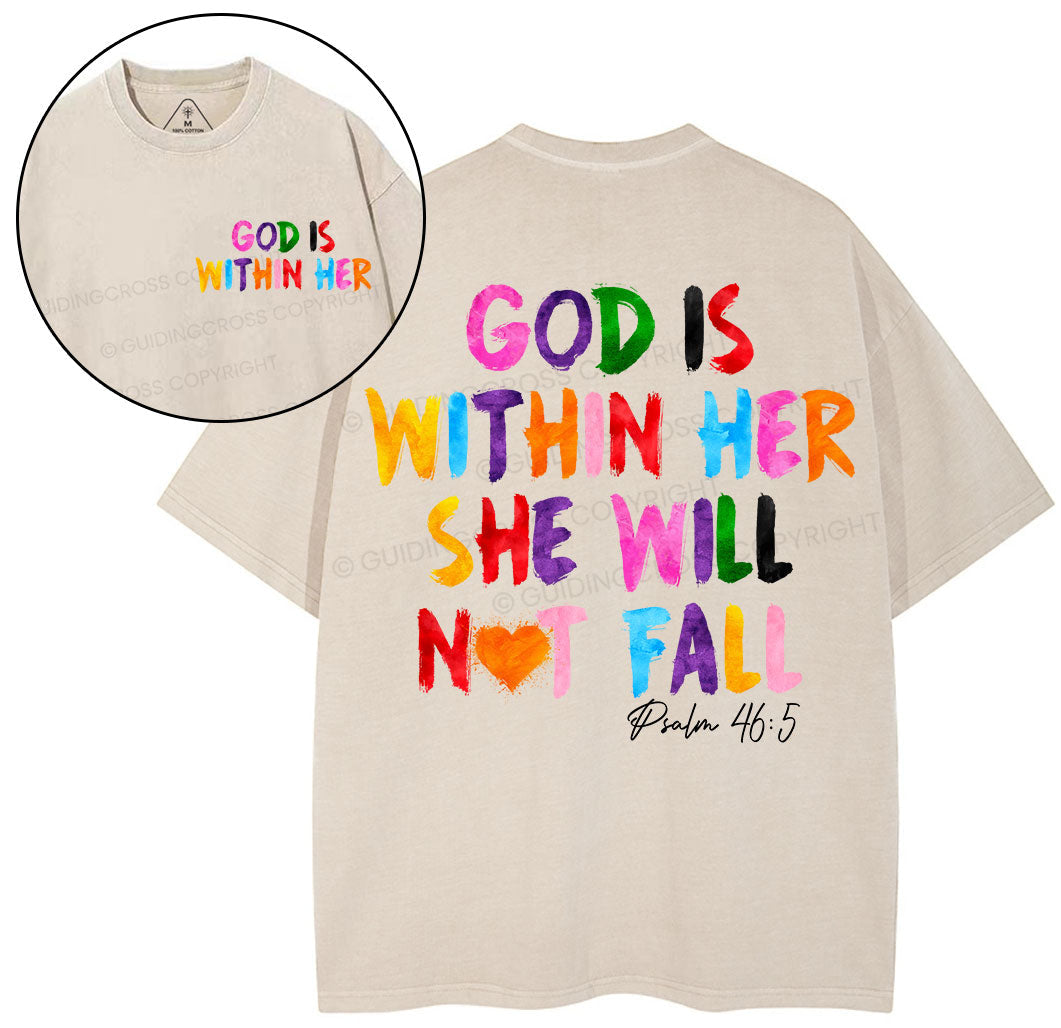 God Is Within Her She Will Not Fall Chrsitian Washed T-Shirt  Sale - GuidingCross