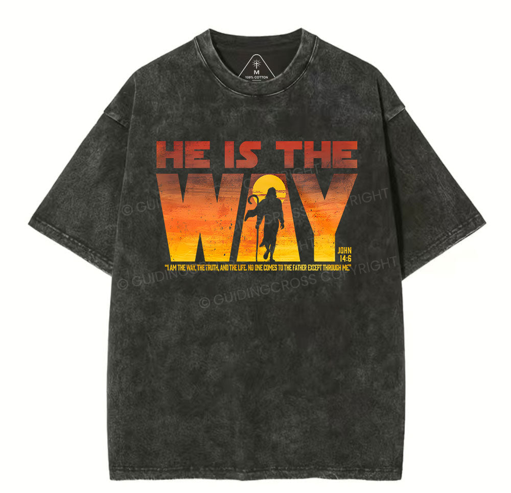 He Is The Way Vintage Washed Christian TShirt  