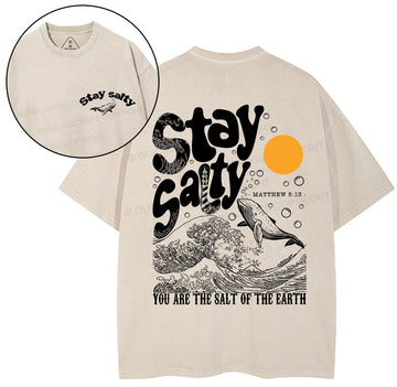 Stay Salty Ocean Waves Christian Washed T-Shirt Sale - GuidingCross