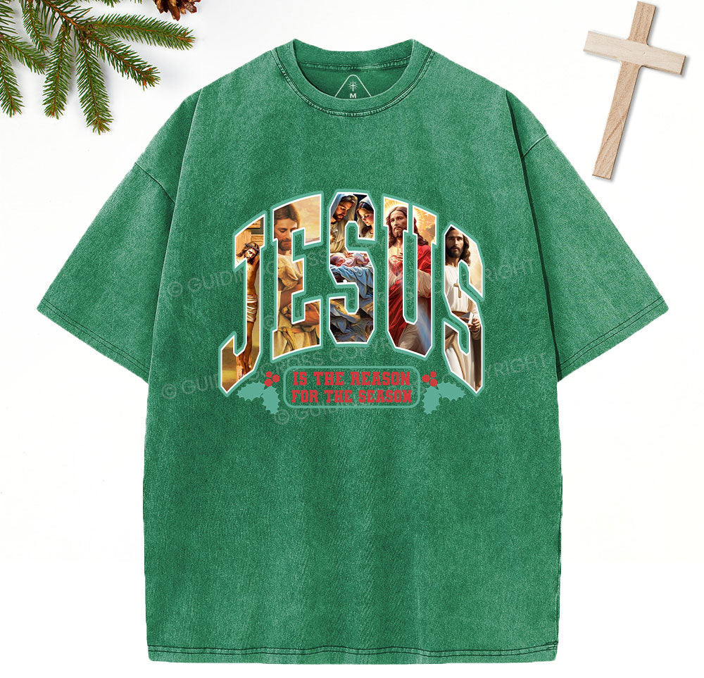 Jesus Is The Reason Christian Christmas Washed TShirt  