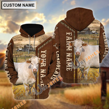 Uni Charolais Personalized Name, Farm Name 3D Hoodie