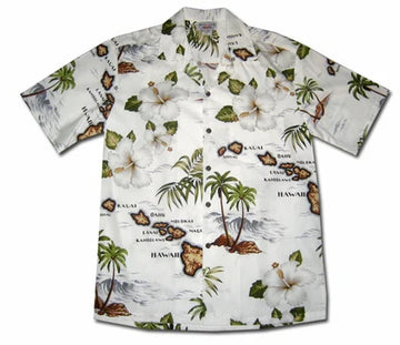 Uni Hawaiian Islands White   Aloha Shirt Short Sleeve Shirt Vacation Hawaiian Outdoor Vacation