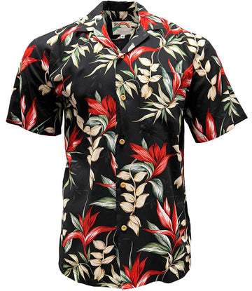 Uni Heliconia and Paradise Black   Aloha Shirt Short Sleeve Shirt Vacation Hawaiian Outdoor Vacation