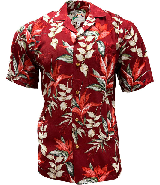 Uni Heliconia and Paradise Red   Aloha Shirt Short Sleeve Shirt Vacation Hawaiian Outdoor Vacation
