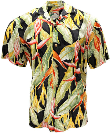 Uni Heliconia Heaven Black   Aloha Shirt Short Sleeve Shirt Vacation Hawaiian Outdoor Vacation