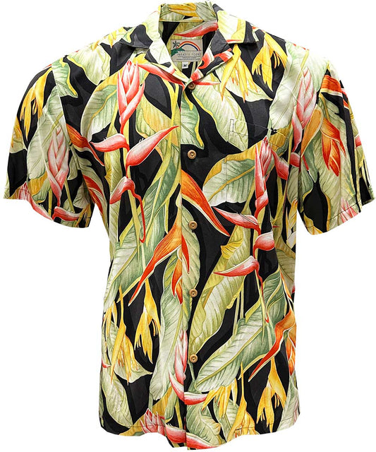 Uni Heliconia Heaven Black   Aloha Shirt Short Sleeve Shirt Vacation Hawaiian Outdoor Vacation