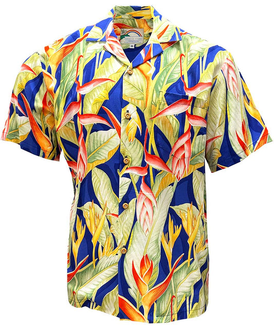 Uni Heliconia Heaven Blue   Aloha Shirt Short Sleeve Shirt Vacation Hawaiian Outdoor Vacation