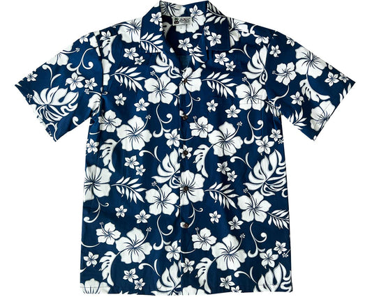 Uni Hibiscus Party Navy Hawaiian Shirt Aloha Shirt Short Sleeve Shirt Vacation Hawaiian Outdoor Vacation Hawaiian Shirt