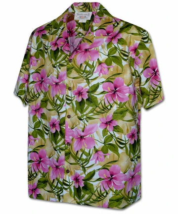 Uni Hibiscus Rainforest Pink   Aloha Shirt Short Sleeve Shirt Vacation Hawaiian Outdoor Vacation