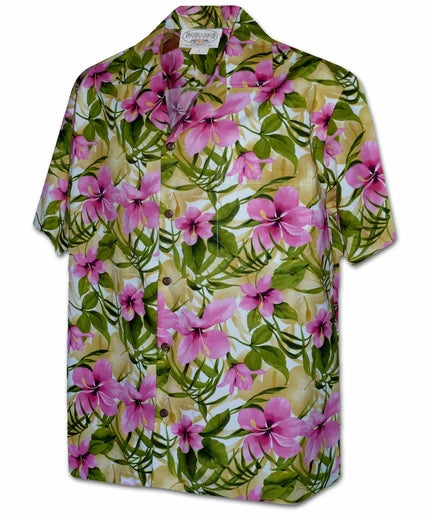 Uni Hibiscus Rainforest Pink   Aloha Shirt Short Sleeve Shirt Vacation Hawaiian Outdoor Vacation