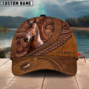 Uni Morgan Horse Carving Leather Pattern Custom Name Cap