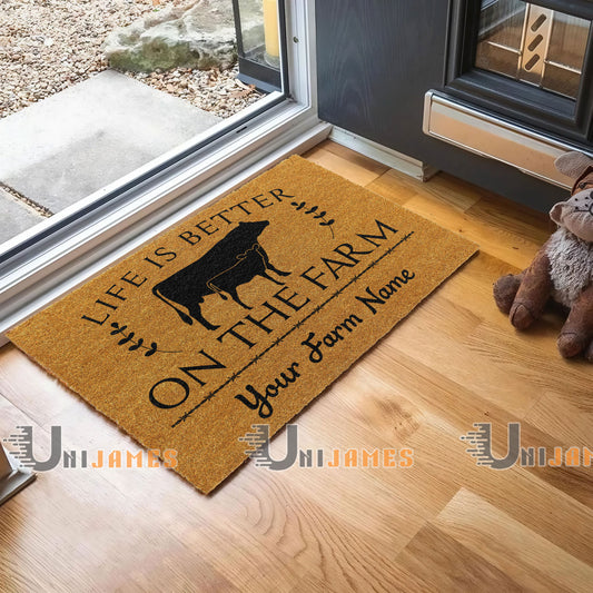 Uni Jersey Life Is Better On The Farm Custom Name Coir Doormat