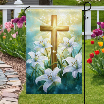 Uni Garden Flag 12" x 18" - Easter Cross & Lily Garden Flag