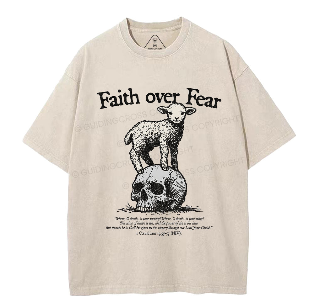 Faith Over Fear Lamb Christian Washed T-Shirt Sale - GuidingCross