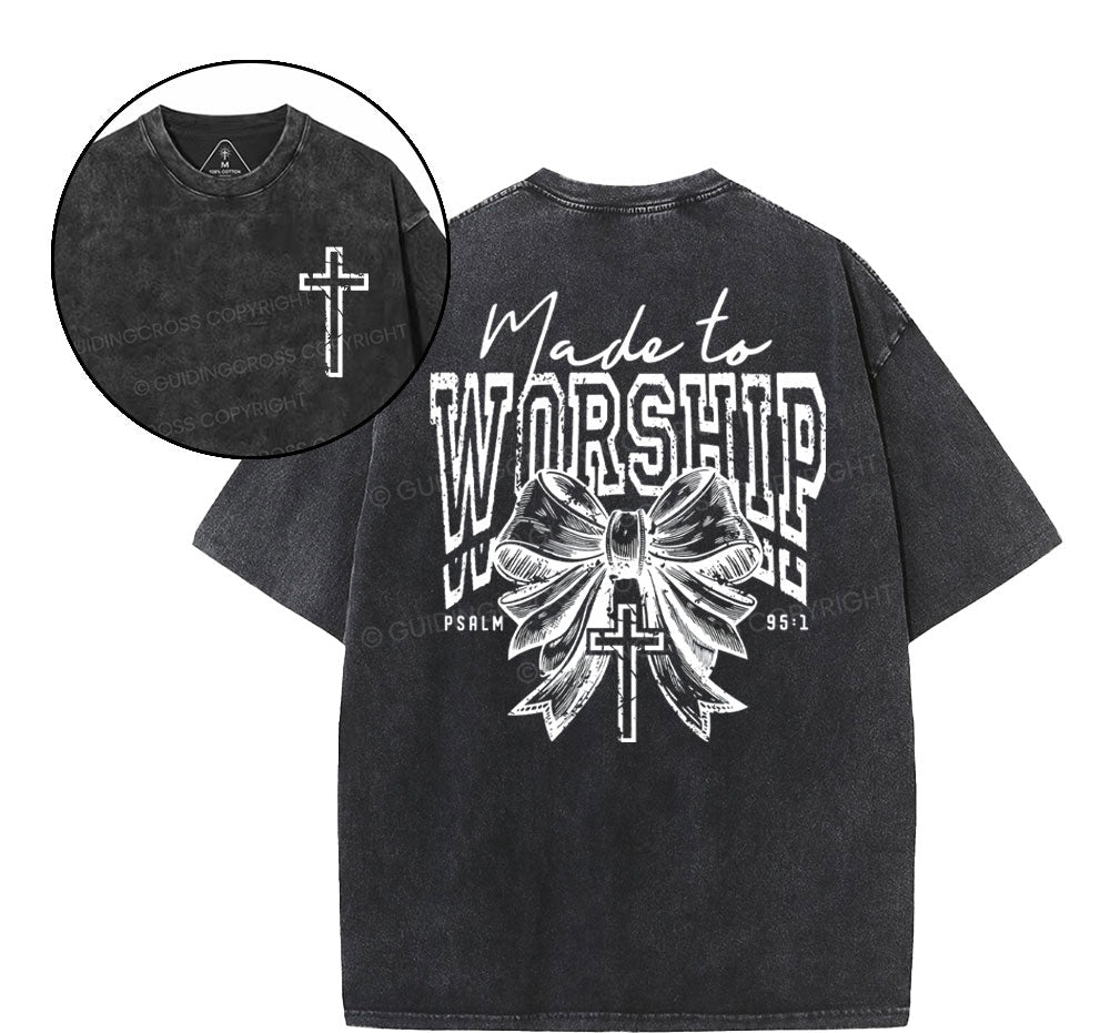 Made To Worship Bow Christian Washed T-Shirt Sale - GuidingCross