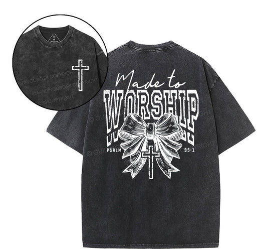 Made To Worship Bow Christian Washed T-Shirt Sale - GuidingCross