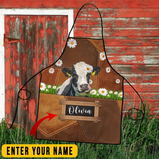 Uni Personalized Name Holstein Friesian Cattle All Over Printed 3D Apron