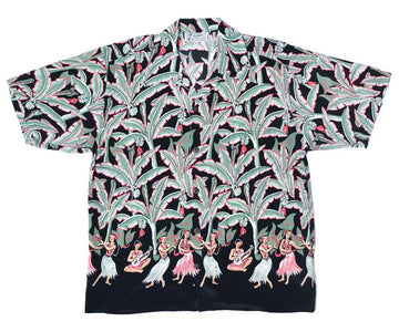 Uni Hula Banana Tree Black Retro Hawaiian Shirt Aloha Shirt Short Sleeve Shirt Vacation Hawaiian Outdoor Vacation Hawaiian Shirt