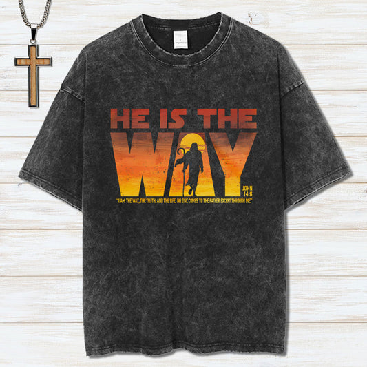 He Is The Way Vintage Washed Christian TShirt  