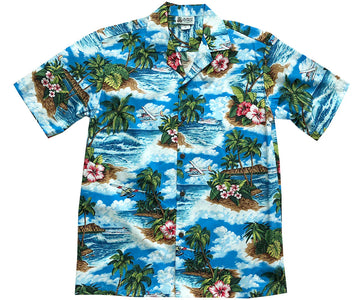 Uni Island Arrival Blue Hawaiian Shirt Aloha Shirt Short Sleeve Shirt Vacation Hawaiian Outdoor Vacation Hawaiian Shirt