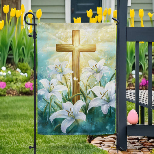 Uni Garden Flag 12" x 18" - Easter Cross & Lily Garden Flag