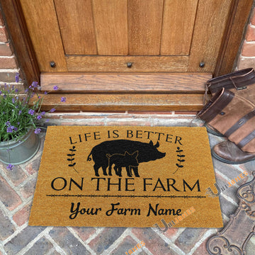 Uni Pig Life Is Better On The Farm Custom Name Coir Doormat