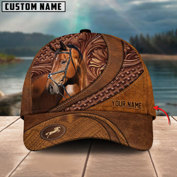 Uni Warmblood Horse Carving Leather Pattern Custom Name Cap