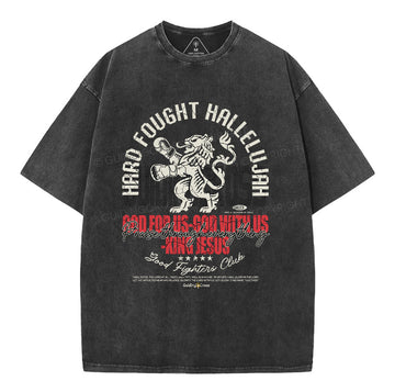Hard Fought Hallelujah Boxing Lion Christian Washed TShirt  