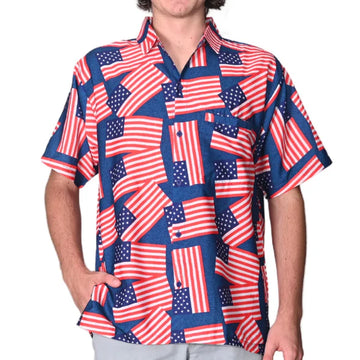 UniJames Men's Patriotic Flag Print Button Down USA Shirt