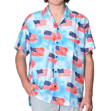 UniJames Men's Patriotic Cloud Flag Print Hawaiian Shirt