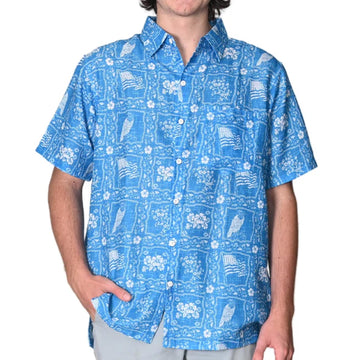 UniJames Men's Linen Effect Eagle Button Down USA Shirt