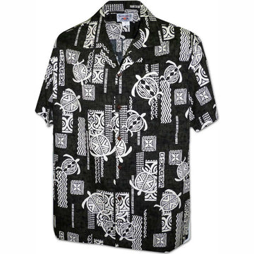 Uni Island Honu Black Hawaiian Shirt Aloha Shirt Short Sleeve Shirt Vacation Hawaiian Outdoor Vacation Hawaiian Shirt