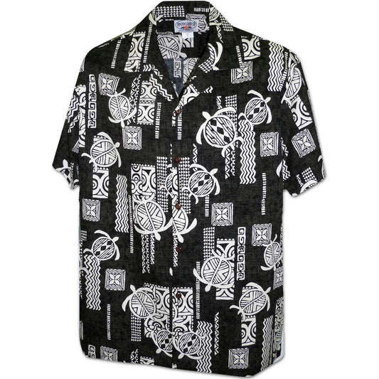 Uni Island Honu Black Hawaiian Shirt Aloha Shirt Short Sleeve Shirt Vacation Hawaiian Outdoor Vacation Hawaiian Shirt