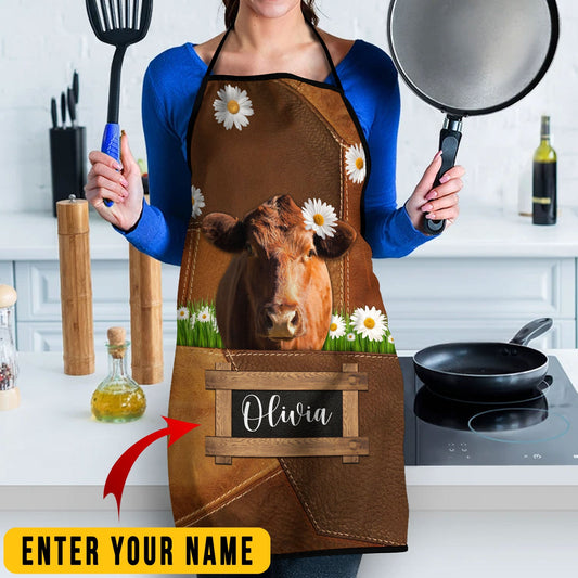 Uni Personalized Name Red Angus Cattle All Over Printed 3D Apron