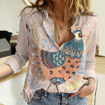 Unique Chicken Pattern Light Pink Casual Shirt