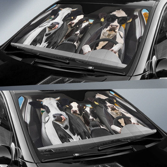 Uni Driving Funny Holstein Cattle All Over Printed 3D Sun Shade