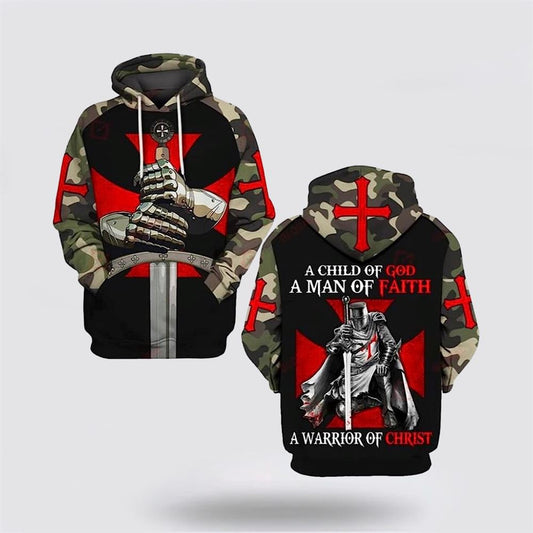 Uni A Man Of Faith A Warrior Of Christ Knight Templar Jesus Christian 3D Hoodies For Women Men, God 3D Printed Hoodie, Christian Apparel Hoodies