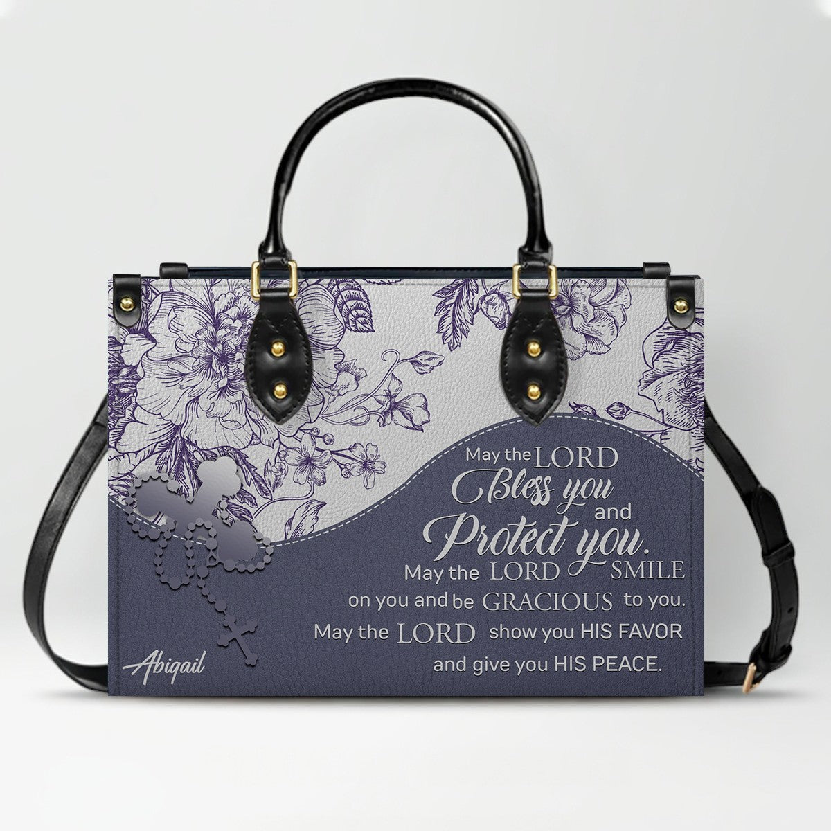 Christian Personalized Leather Handbag Flower for Women – Custom Name & Scripture |
