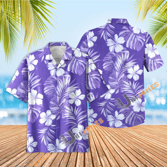 Uni Big Hibiscus Purple Aloha Shirt Short Sleeve Shirt Vacation Hawaiian Outdoor Vacation