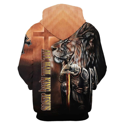 Uni All Hail King Jesus, Lion And Warrior Hoodie For Men & Women, God 3D Printed Hoodie, Christian Apparel Hoodies