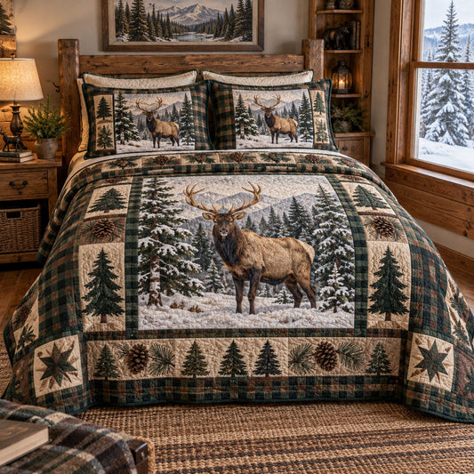 Alpine Elk Sanctuary 3-Piece Quilted Bedding Set NCU0PT12196
