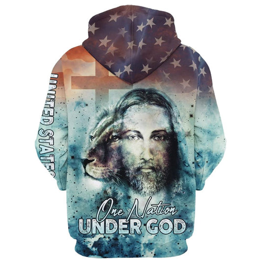 Uni America One Nation Under God Hoodie, Jesus Christ Lion Of Judah American Flag Hoodie For Men & Women, Christian 3D Printed Hoodie